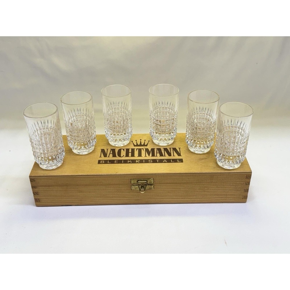 VTG 6 Piece Nachtmann Lead Crystal Whisky Sipper Glasses In Original Wood Box